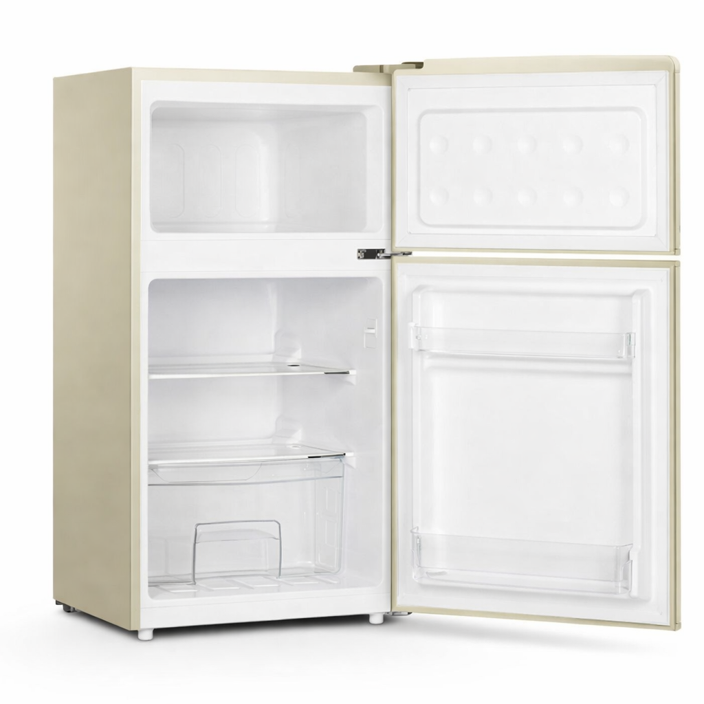 Montpellier retro fridge freezer cream open double door 84L capacity