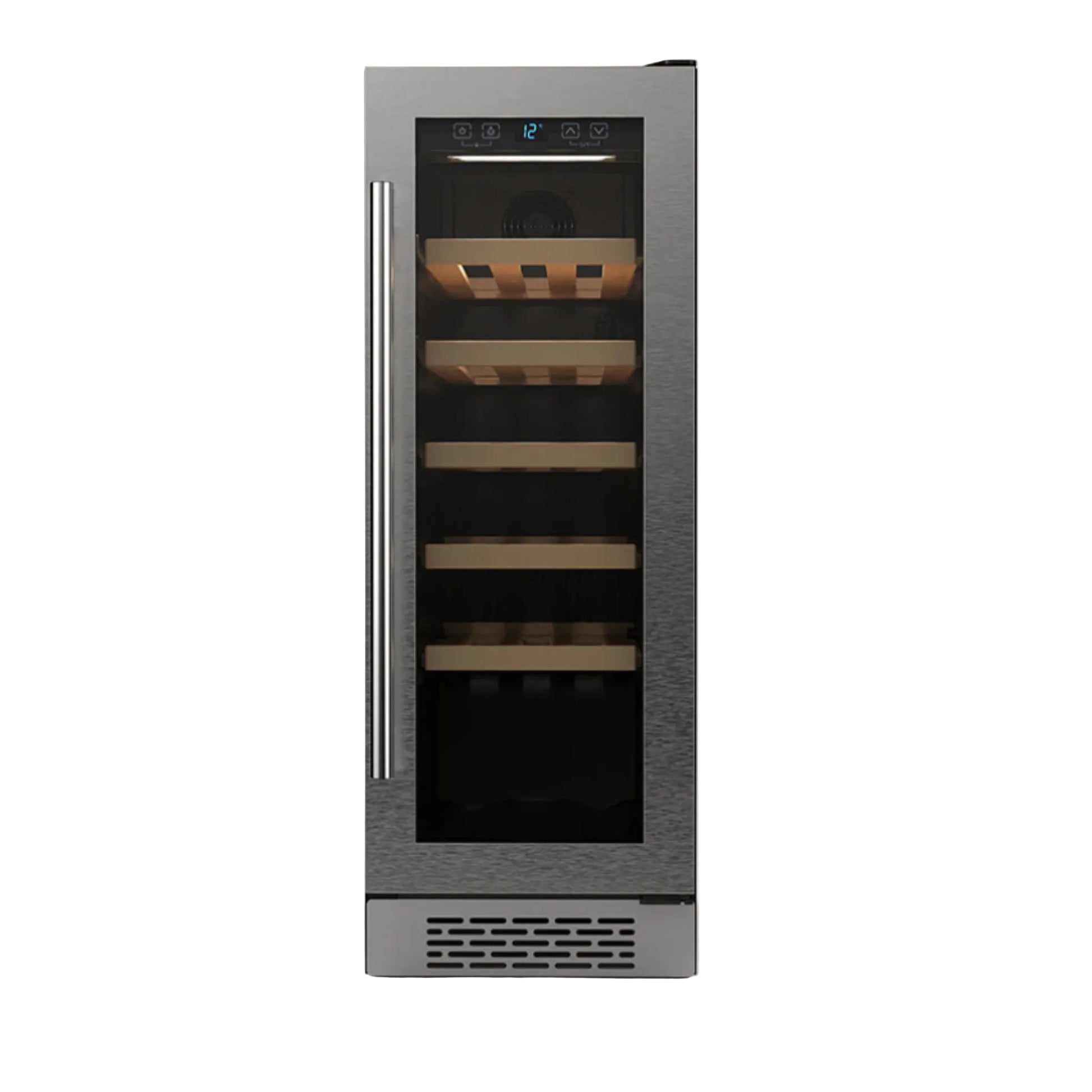 Wine cooler with glass door on a white background