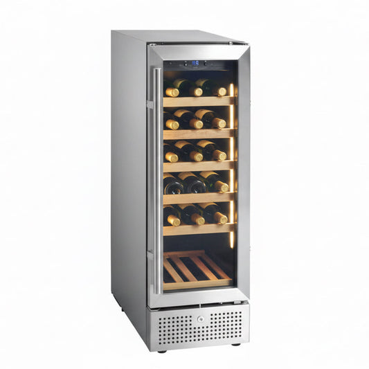 Wine cooler with glass door on a white background