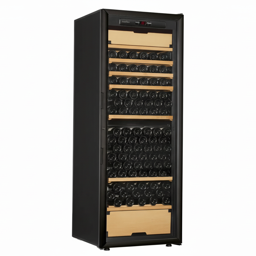 Wine cooler with wine bottles on a white background