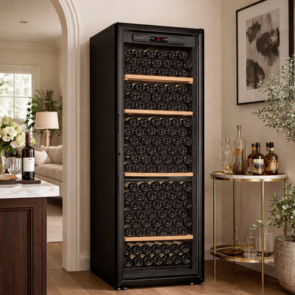 artevino by eurocave wine cabinet 230 bottle capacity black glass door in stylish home