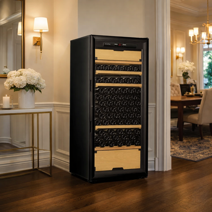 artevino oxygen wine cooler black glass door 151 bottle capacity triple zone n elegant home