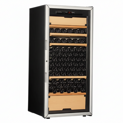 artevino oxygen wine cooler silver glass door 151 bottle capacity triple zone 