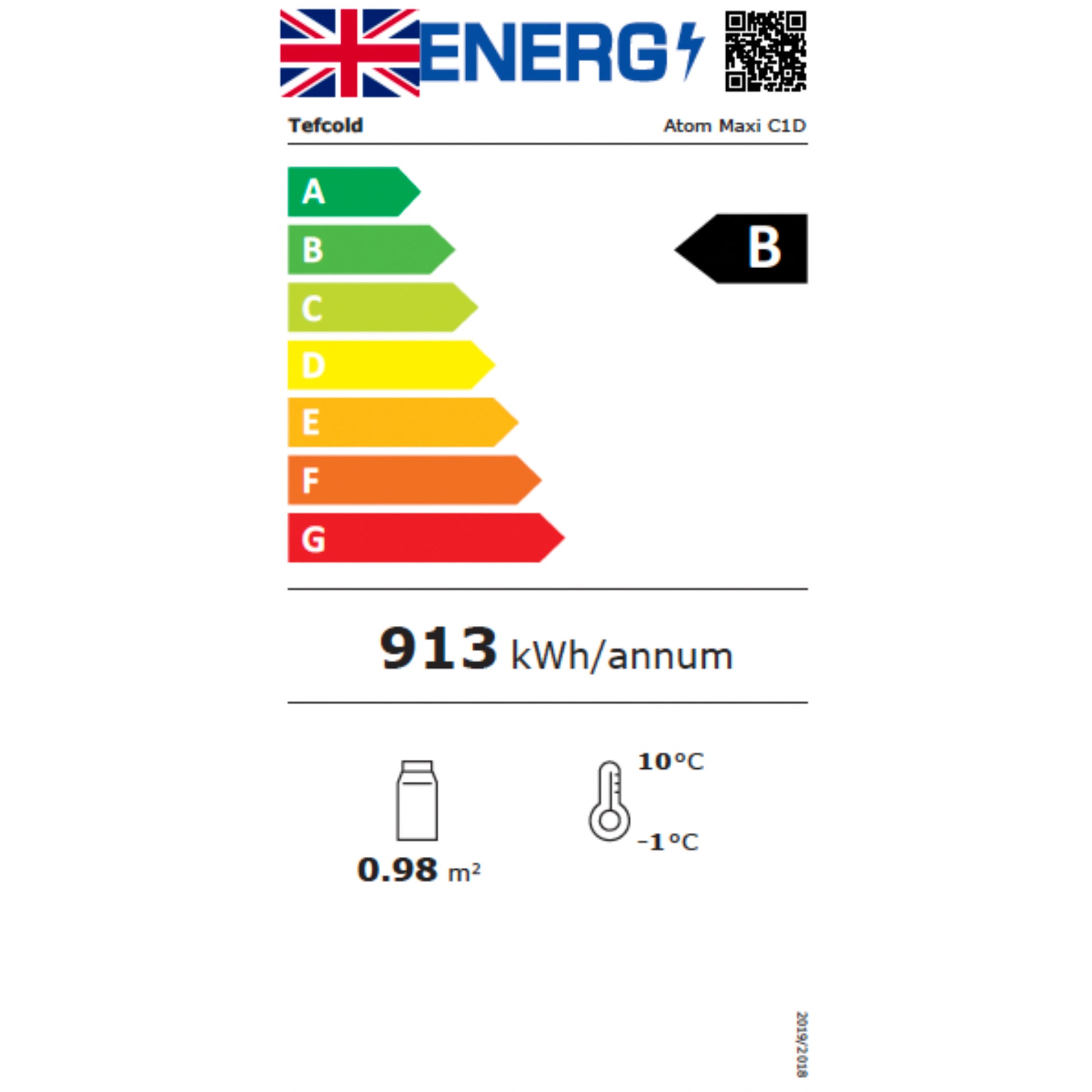 Energy efficiency label with British flag and rating scale on a white background