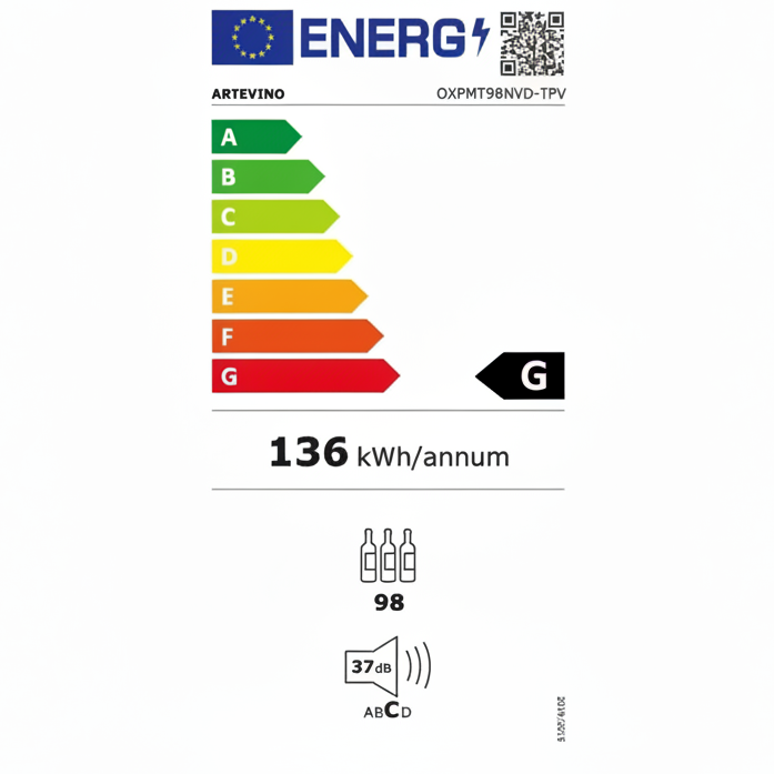 energy efficiency level g artevino oxygen silver frame glass door 98 bottle capacity multizone