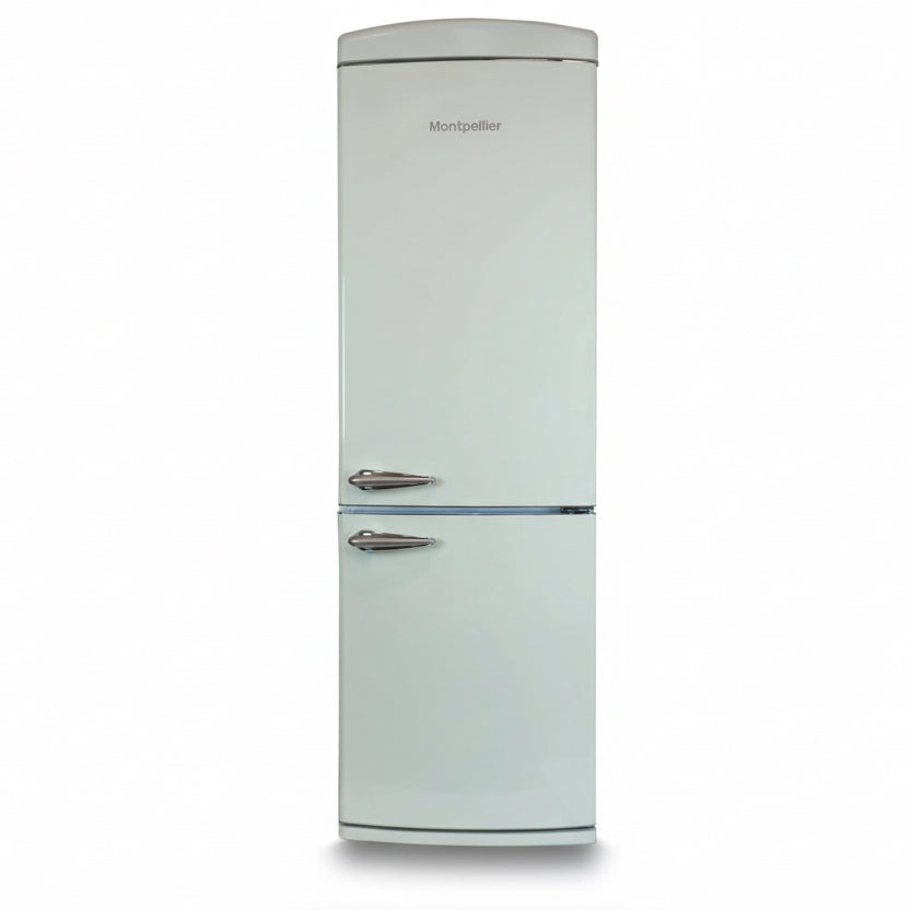 White refrigerator with Montedison branding on a white background