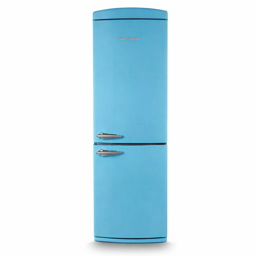 Blue refrigerator on a white background