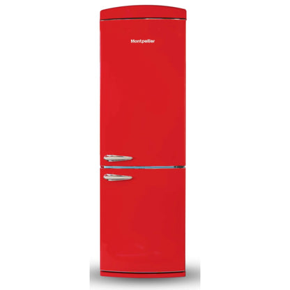 Red refrigerator with 'Montpellier' branding on a white background