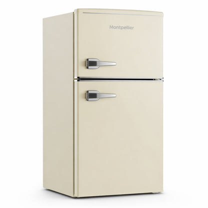 Cream-colored refrigerator with 'Montpellier' branding on a white background