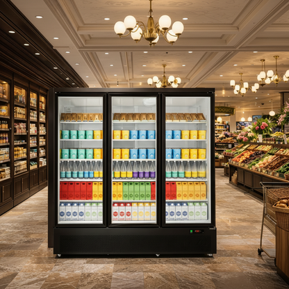 Fruit and vegetable display case in a grocery store